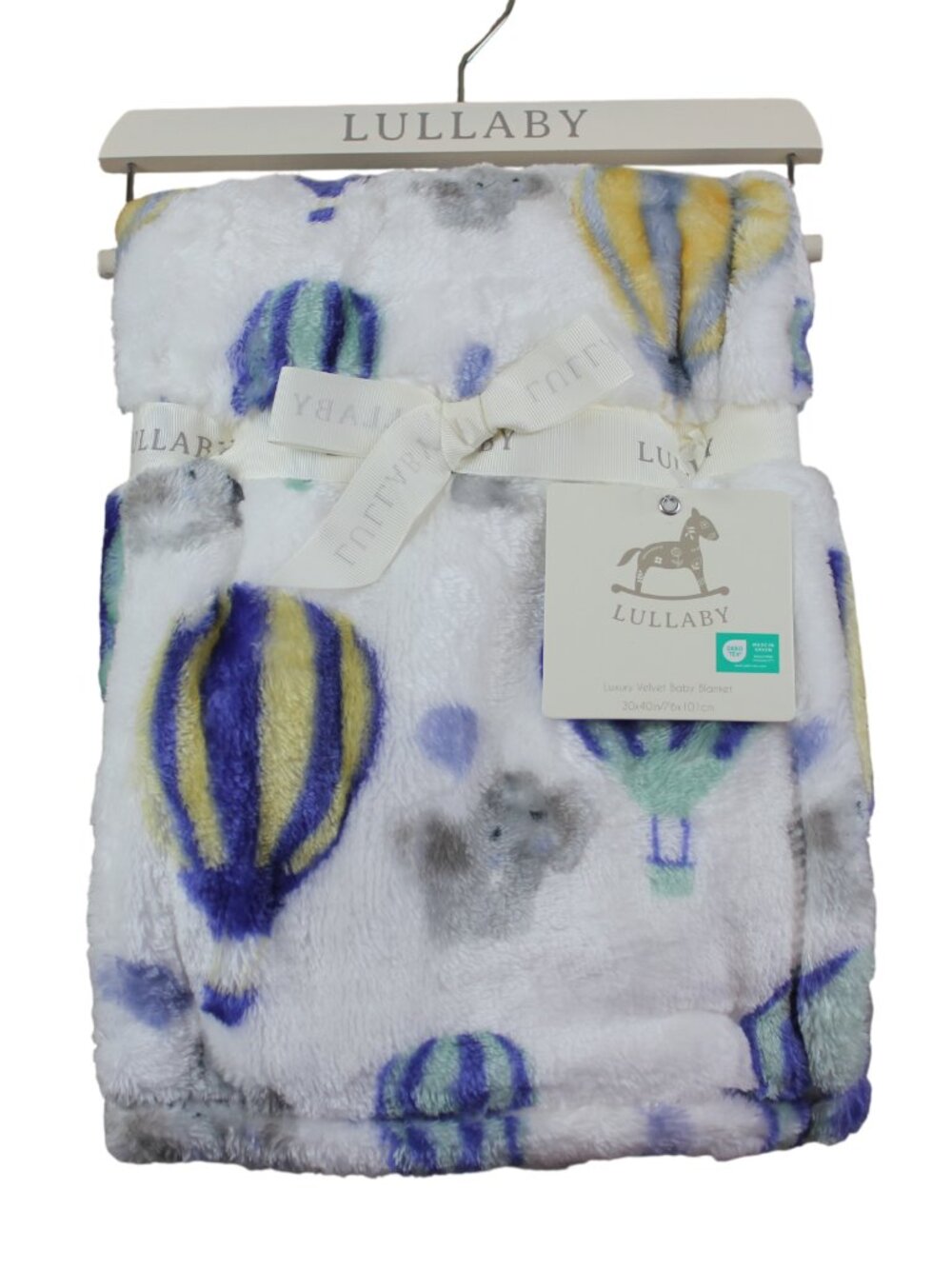 Lullaby Hot Air Balloon Baby Blanket White Blue Fleece Infant Boys Elephant NWT